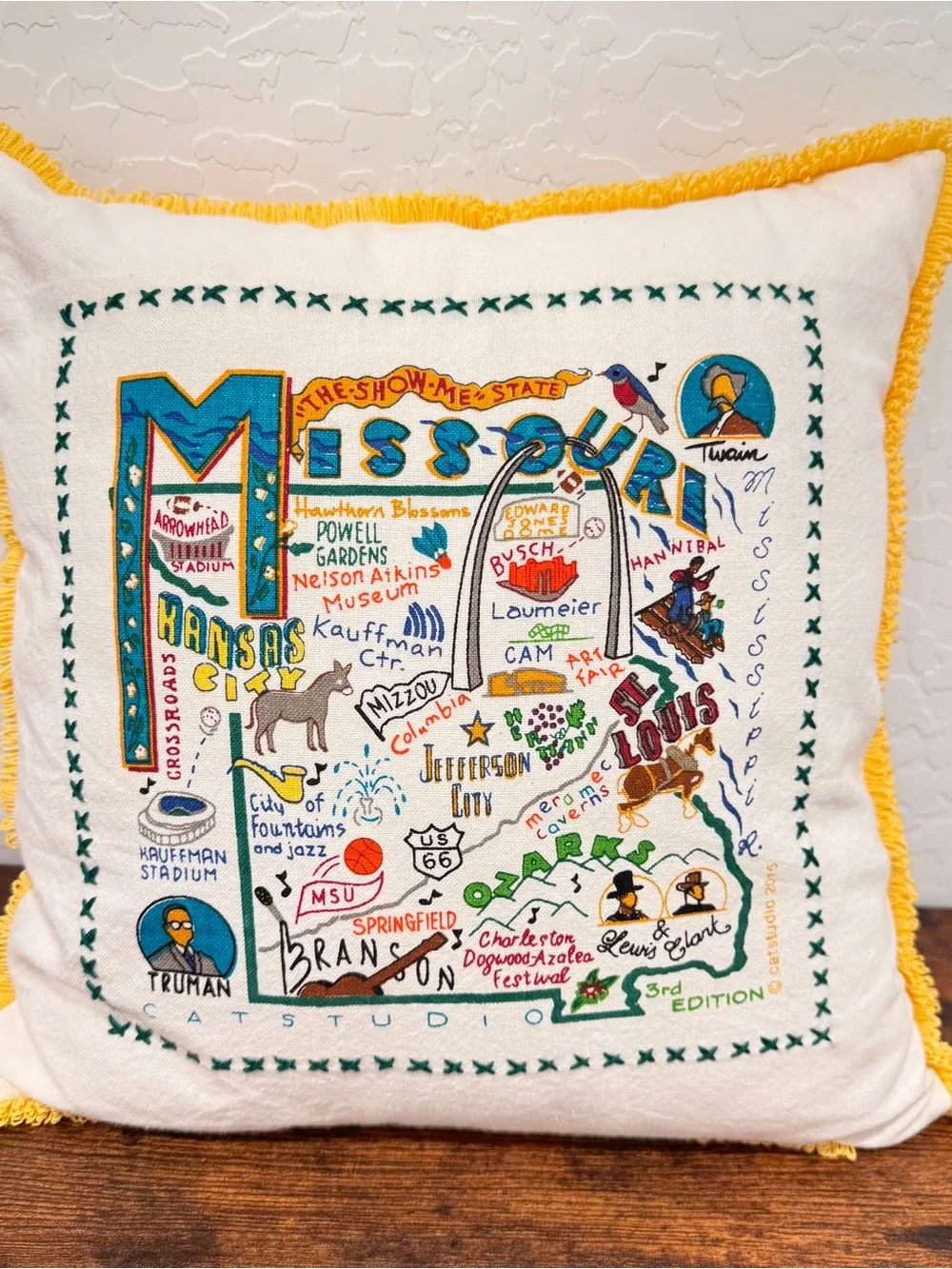 CatStudio Missouri State Illustrated Accent Pillow Embroidered Fringed Trim
